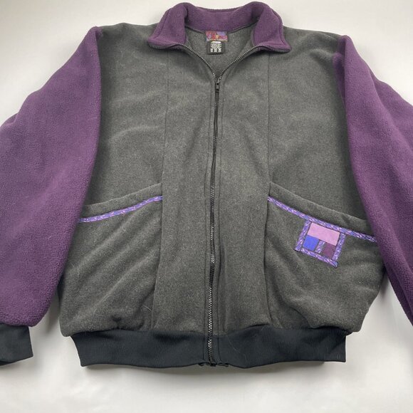 RED ROVER Polartec Fleece Jacket Coat Women’s M Black Purple Artsy Boho - Picture 3 of 9
